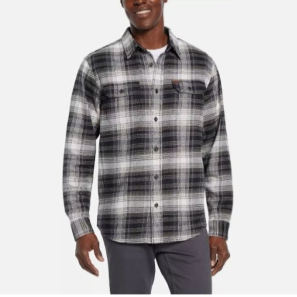 Orvis Mens XL Black & White Plaid Button-Up Flannel Shirt Jacket - Picture 1 of 9